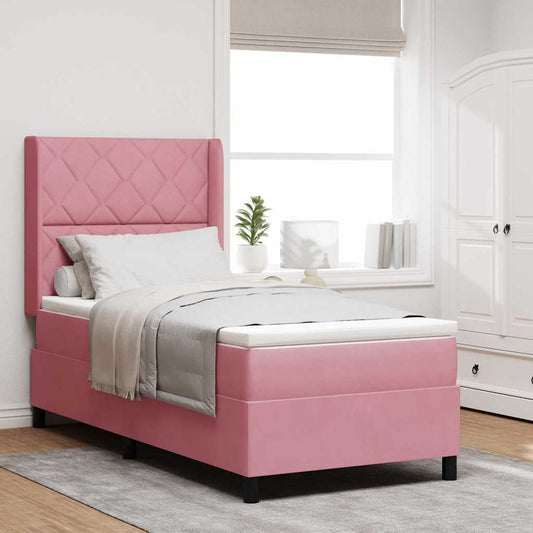 Letto a molle con strisce LED Rosa 90 x 200 cm Velluto | homemem39