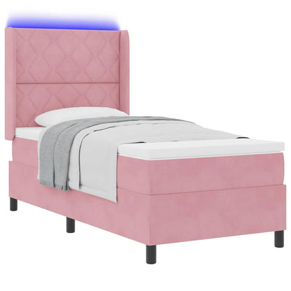 Letto a molle con strisce LED Rosa 90 x 200 cm Velluto | homemem39