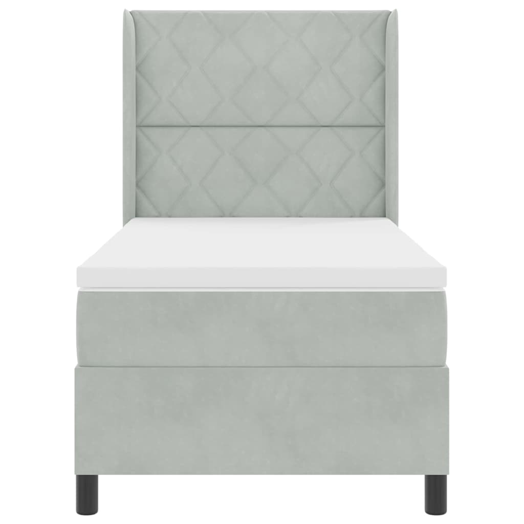 Letto a molle con materasso Grigio chiaro 100 x 200 cm Velluto