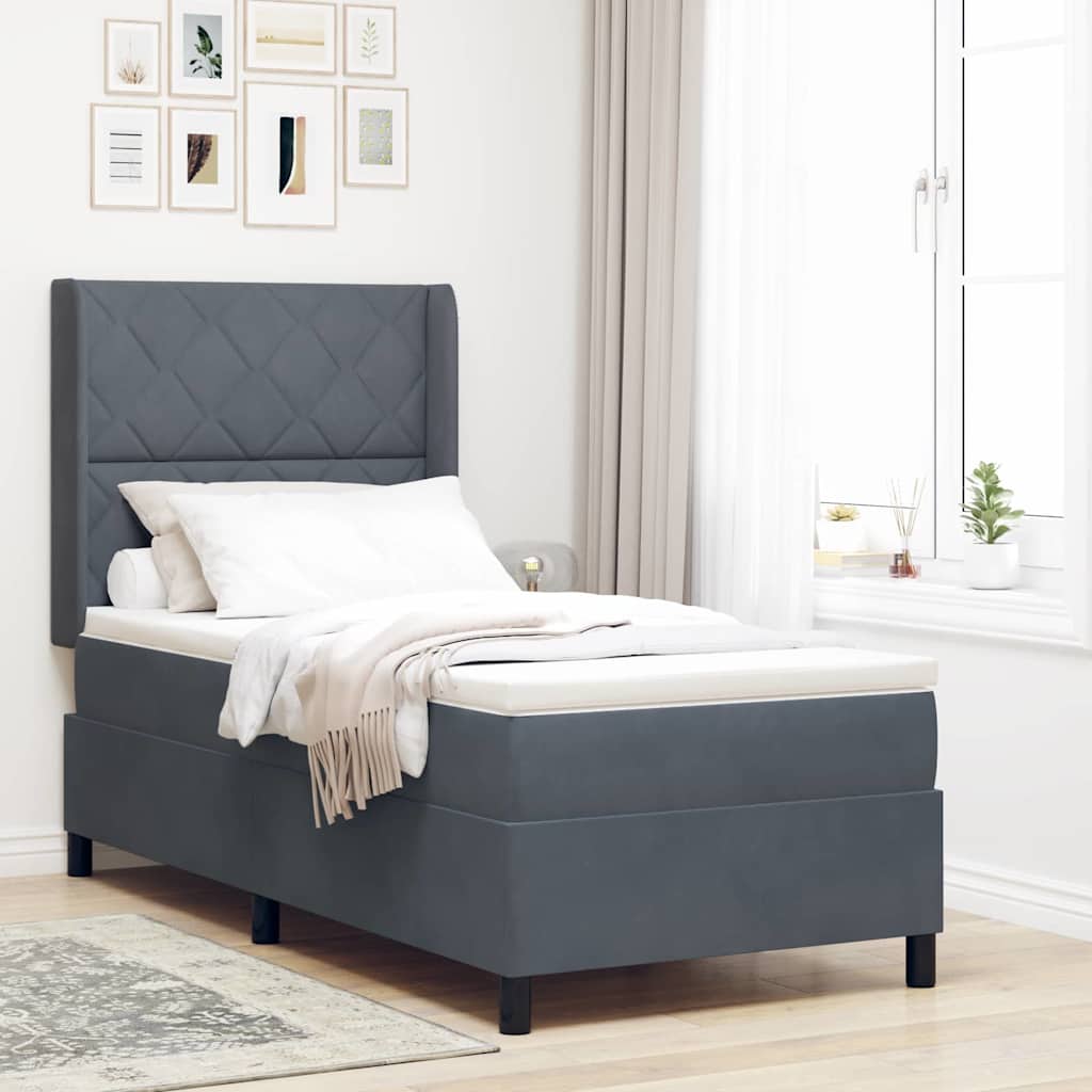 Letto a molle con strisce LED Grigio scuro 100 x 200 cm Velluto | homemem39