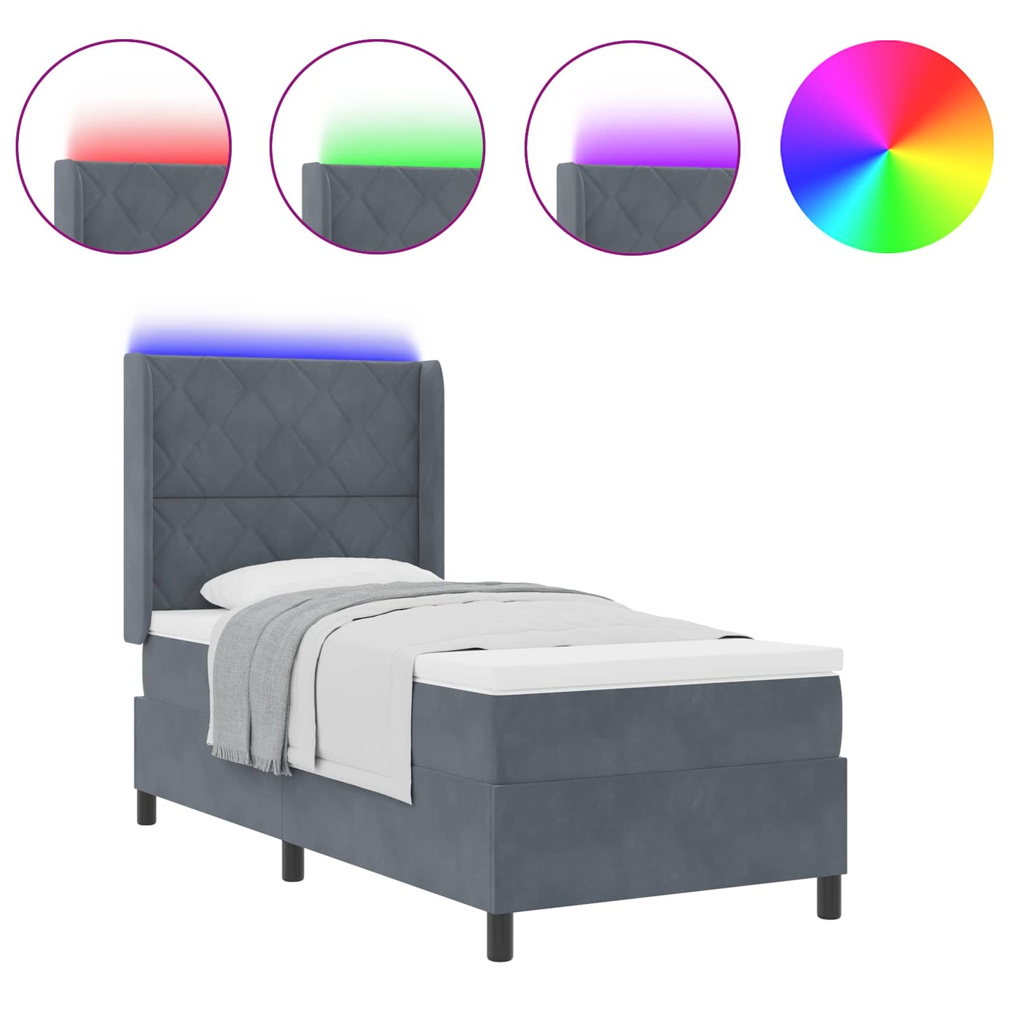 Letto a molle con materasso Grigio scuro 100 x 200 cm Velluto