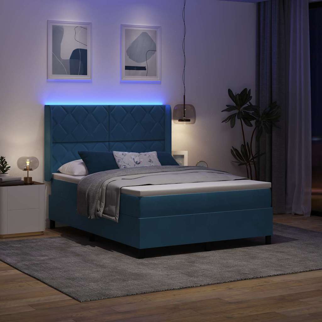 Letto a molle con strisce LED Blu 140 x 190 cm Velluto | homemem39
