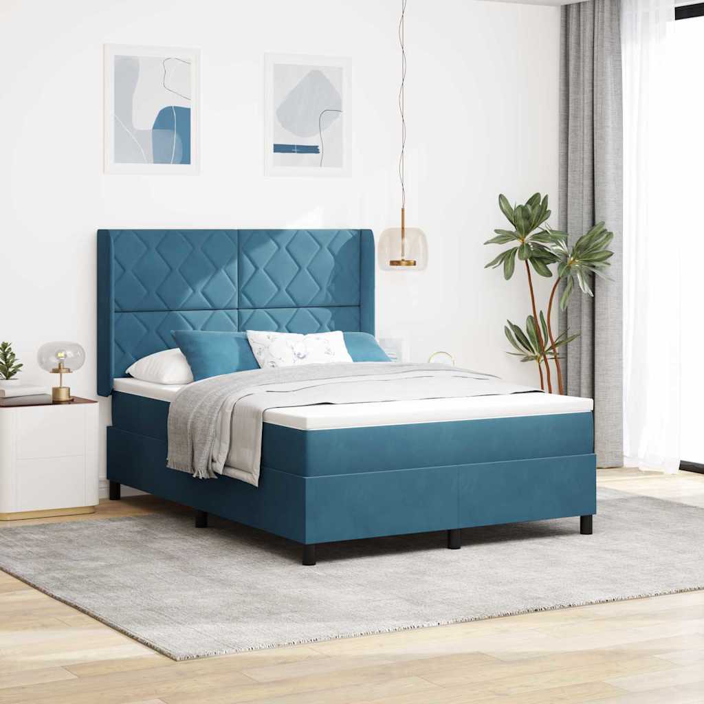 Letto a molle con strisce LED Blu 140 x 190 cm Velluto | homemem39