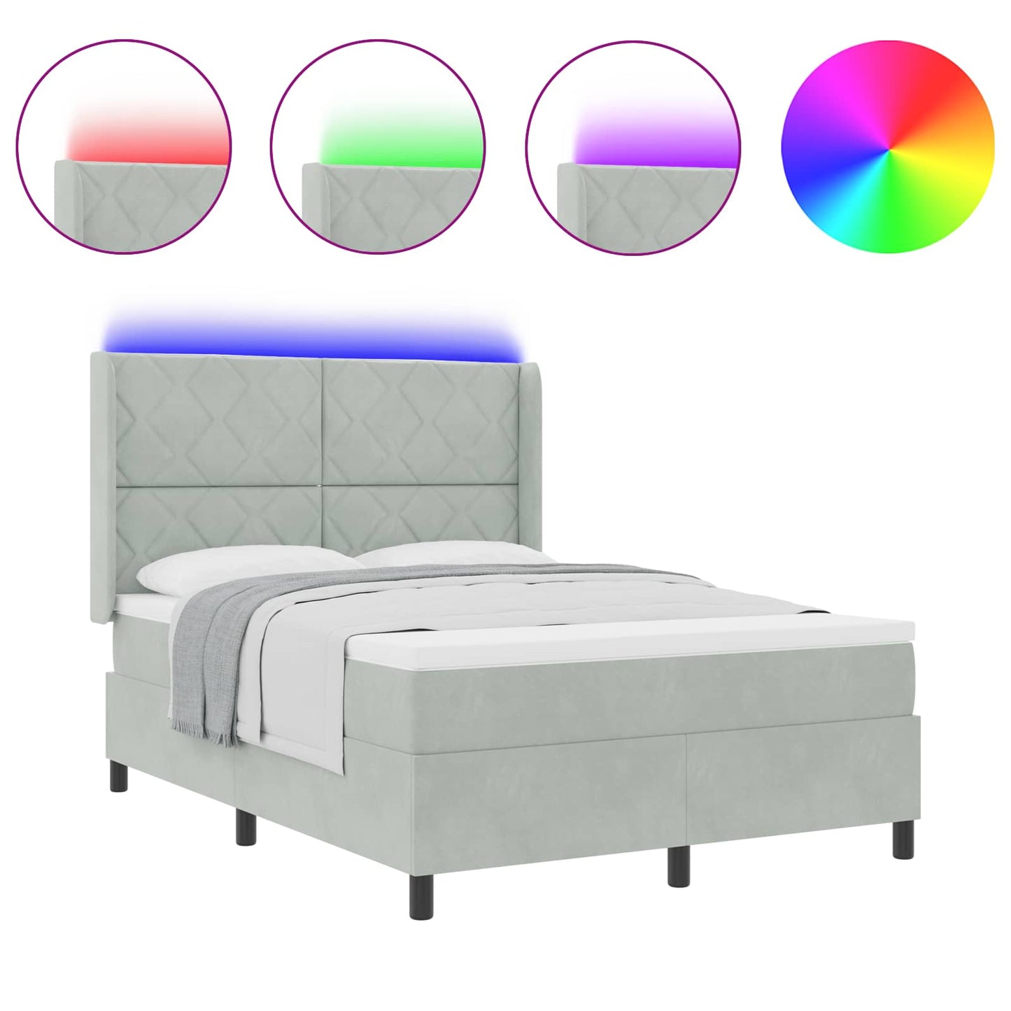 Letto a molle con materasso Grigio chiaro 140 x 200 cm Velluto