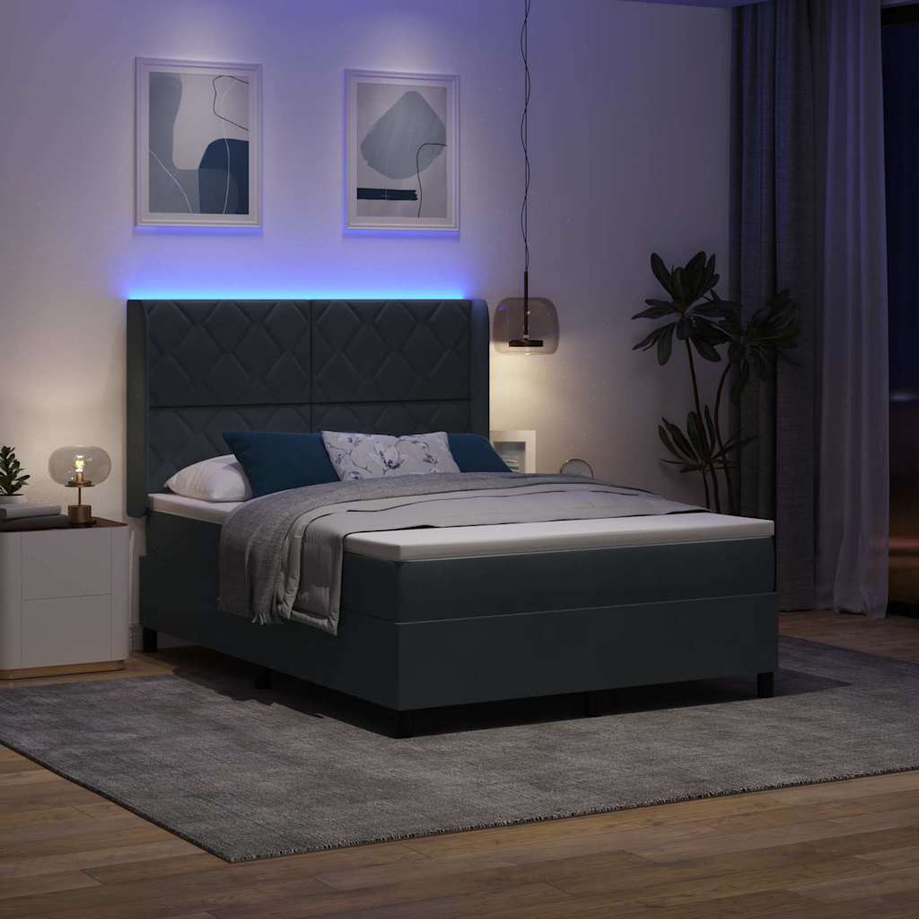 Letto a molle con strisce LED Grigio scuro 140 x 200 cm Velluto | homemem39