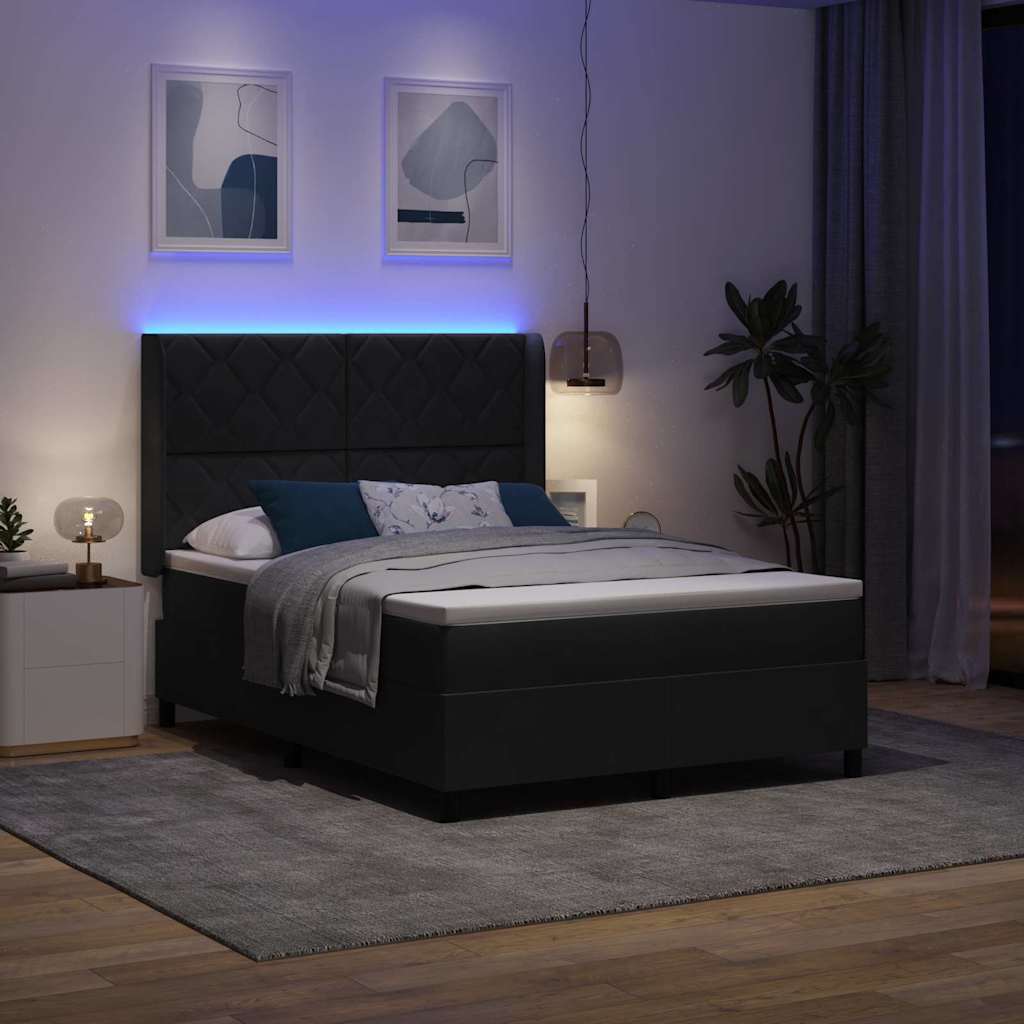 Letto a molle con strisce LED Nero 160 x 200 cm Velluto | homemem39