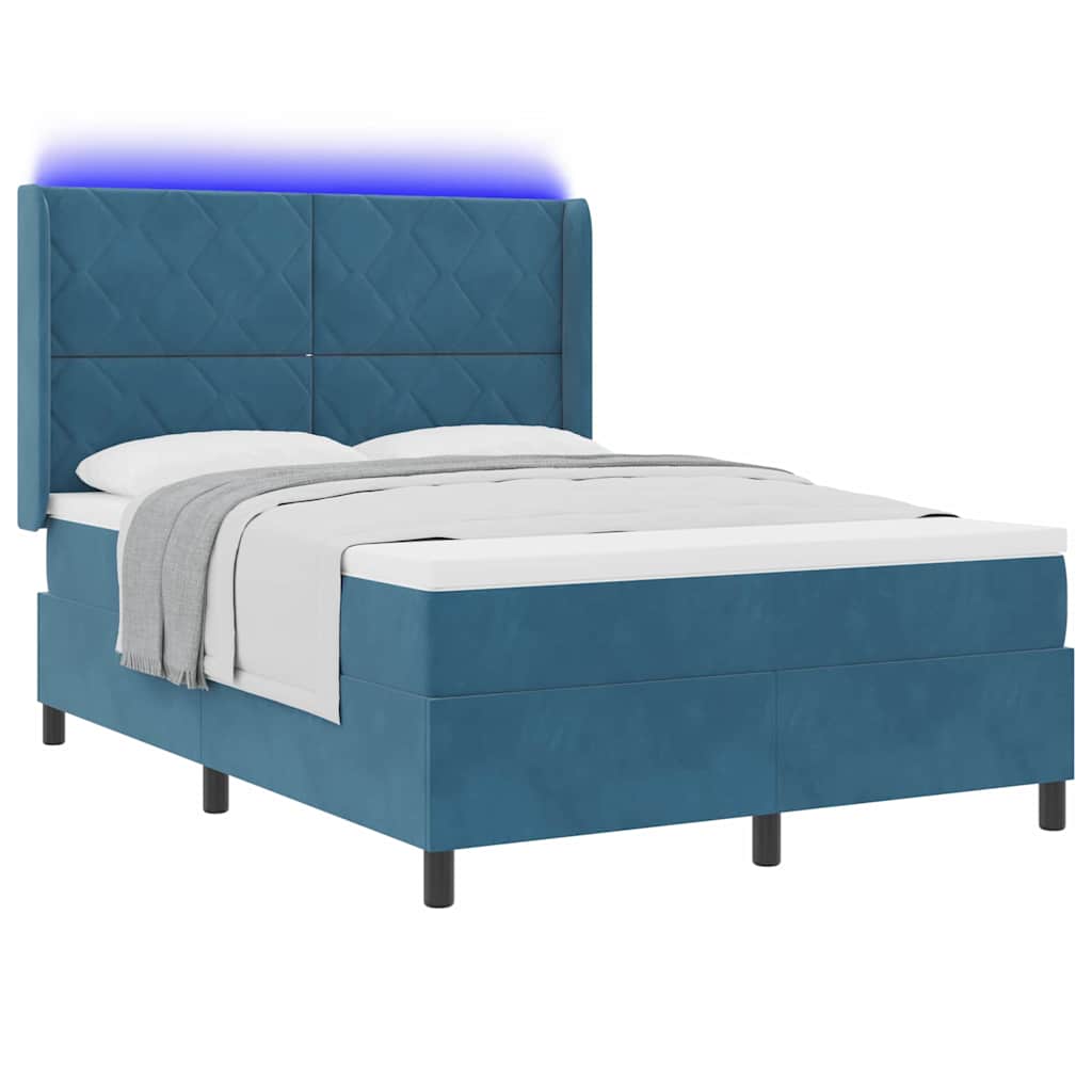 Letto a molle con strisce LED Blu 160 x 200 cm Velluto | homemem39