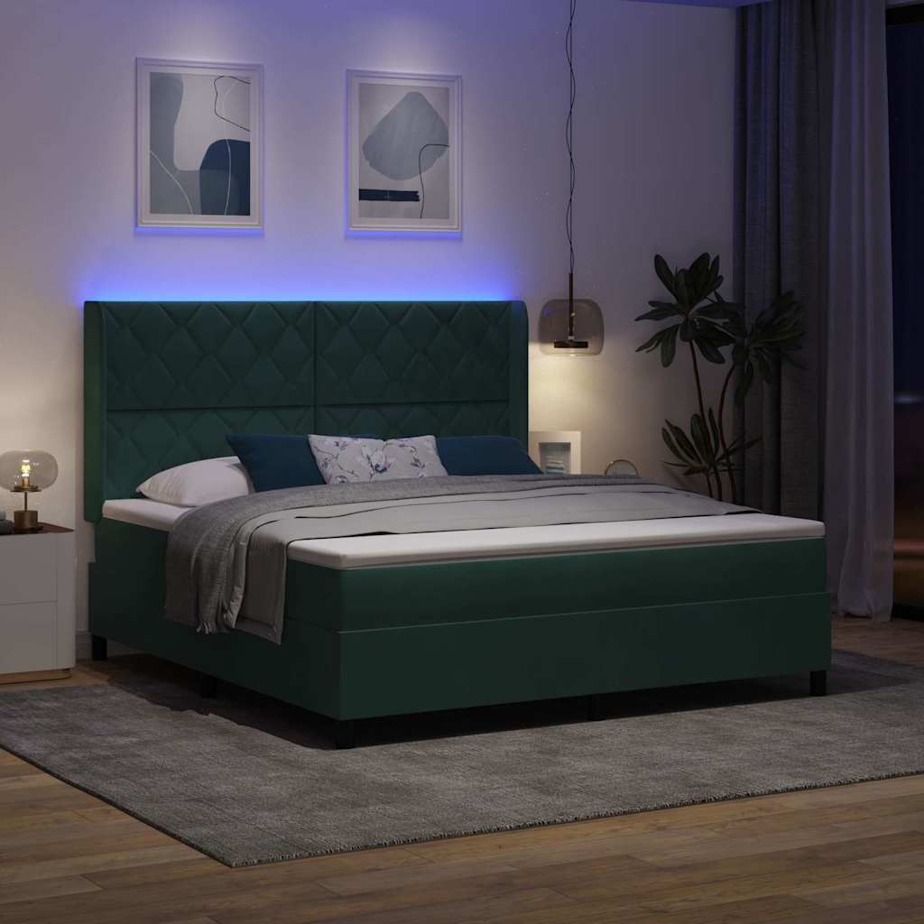 Letto a molle con strisce LED Verde Scuro 180 x 200 cm Velluto | homemem39