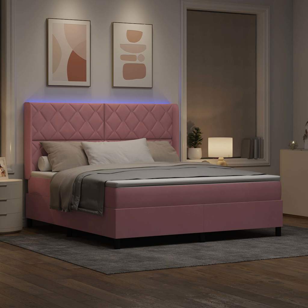 Letto a molle con strisce LED Rosa 180 x 200 cm Velluto | homemem39