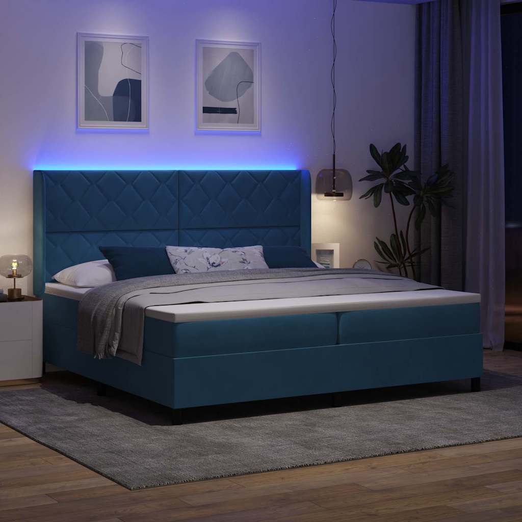 Letto a molle con strisce LED Blu 200 x 200 cm Velluto | homemem39