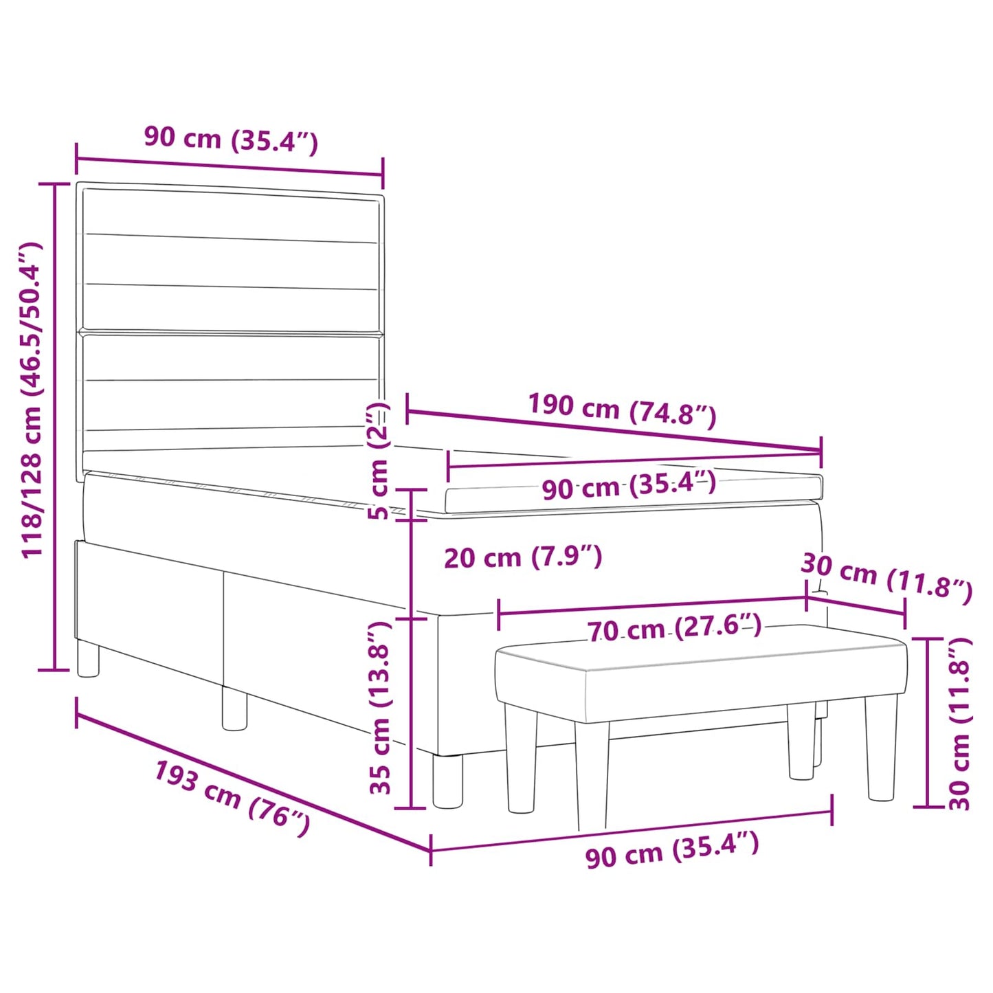 Letto a molle con testiera Blu 90 x 190 cm Tessuto | homemem39