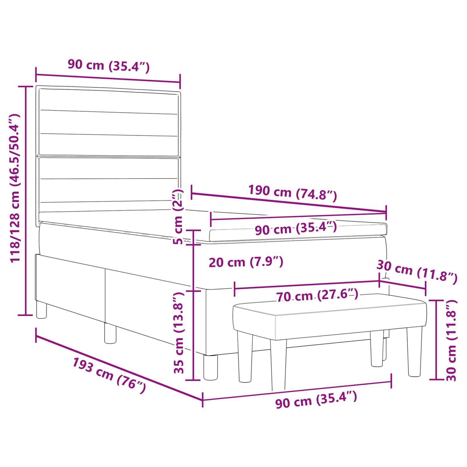 Letto a molle con testiera Blu 90 x 190 cm Tessuto | homemem39