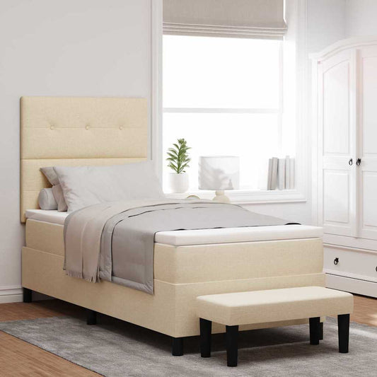 Letto a molle con testiera Crema 90 x 190 cm Tessuto