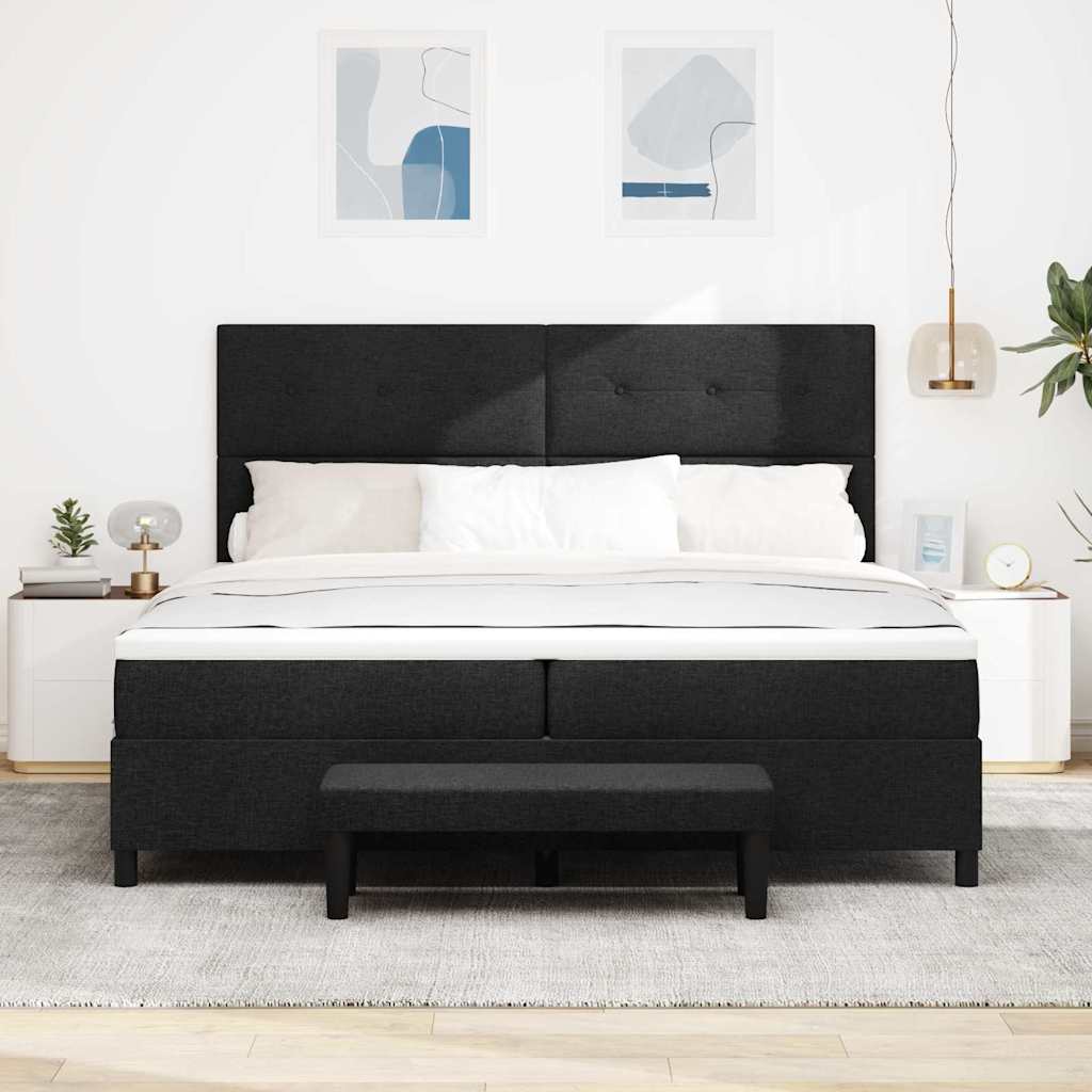Letto a molle con testiera Nero 200 x 200 cm Tessuto