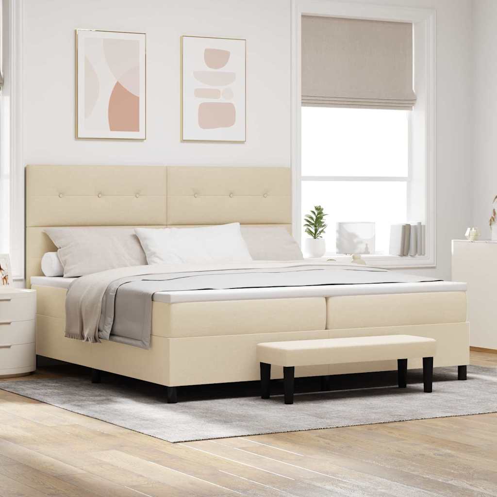 Letto a molle con testiera Crema 200 x 200 cm Tessuto | homemem39