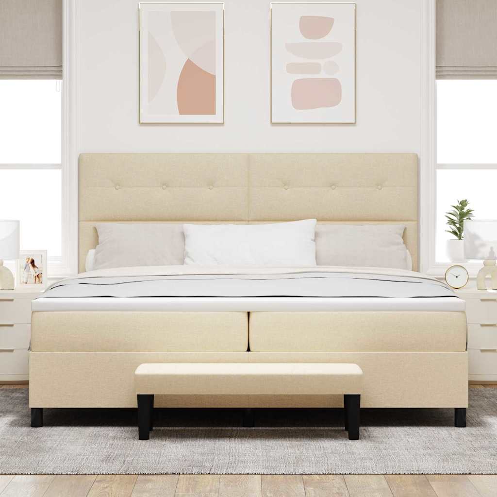 Letto a molle con testiera Crema 200 x 200 cm Tessuto | homemem39