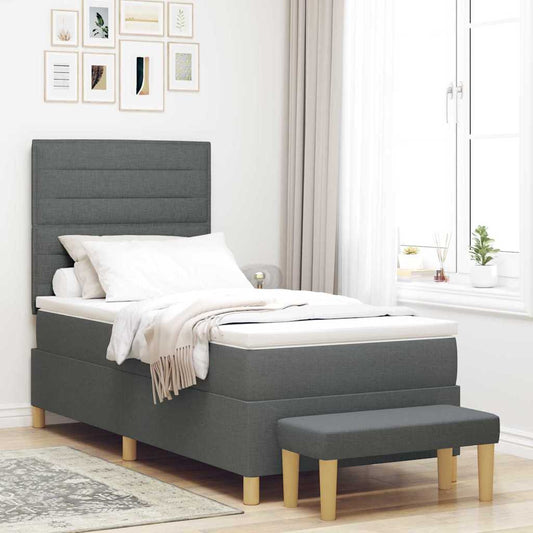 Letto a molle con testiera Grigio scuro 200 x 90 cm Tessuto