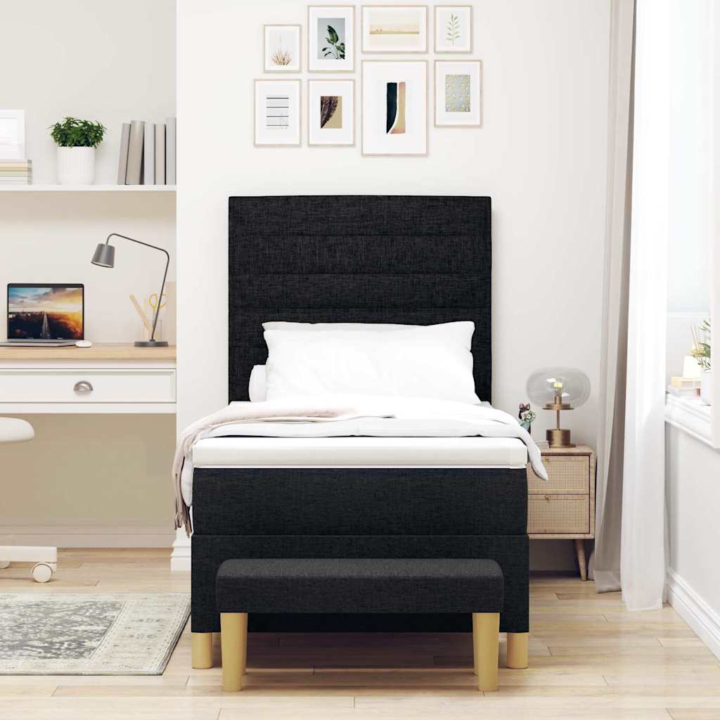 Letto a molle con testiera Nero 200 x 90 cm Tessuto | homemem39