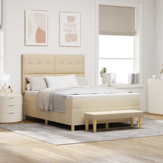Letto a molle con testiera Crema 140 x 190 cm Tessuto