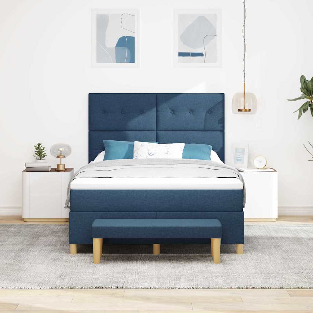 Letto a molle con testiera Blu 190 x 140 cm Tessuto | homemem39