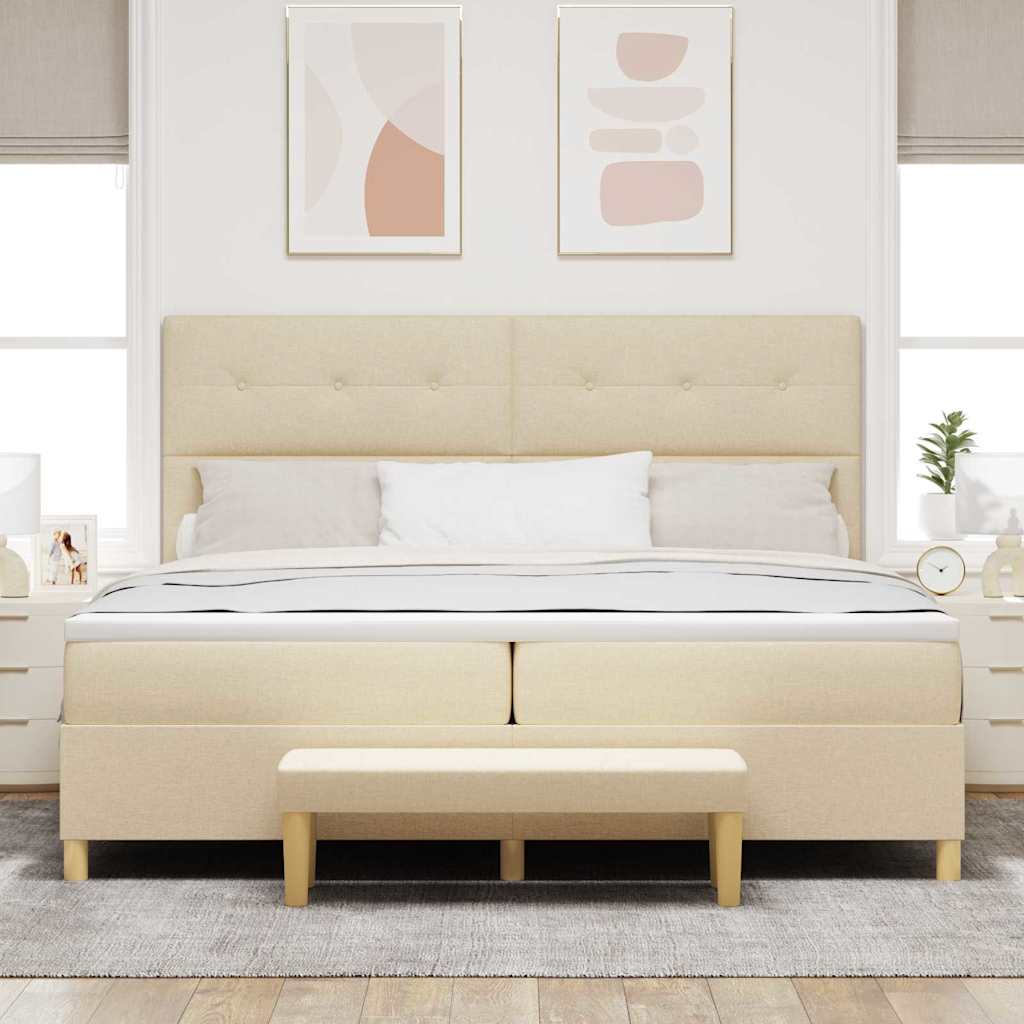 Letto a molle con testiera Crema 200 x 200 cm Tessuto | homemem39