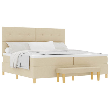Letto a molle con testiera Crema 200 x 200 cm Tessuto | homemem39