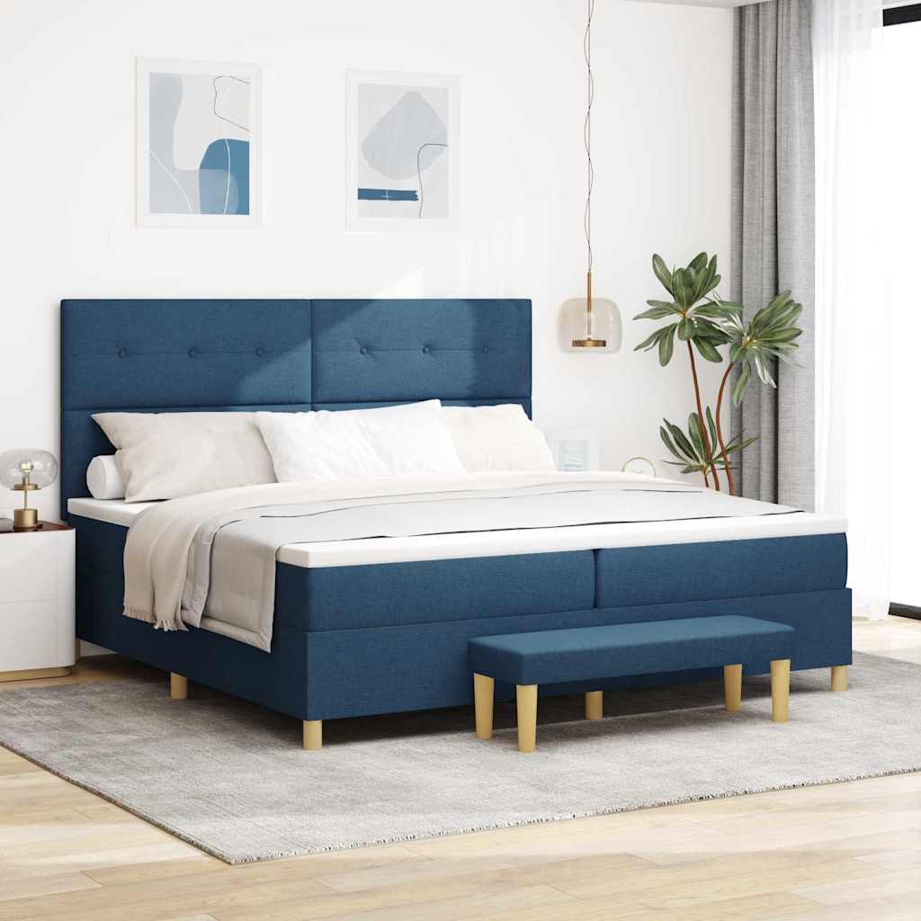 Letto a molle con testiera Blu 200 x 200 cm Tessuto | homemem39