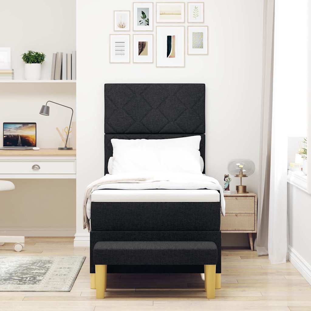 Letto a molle con cuscino con testiera Nero 200 x 80 cm Tessuto | homemem39