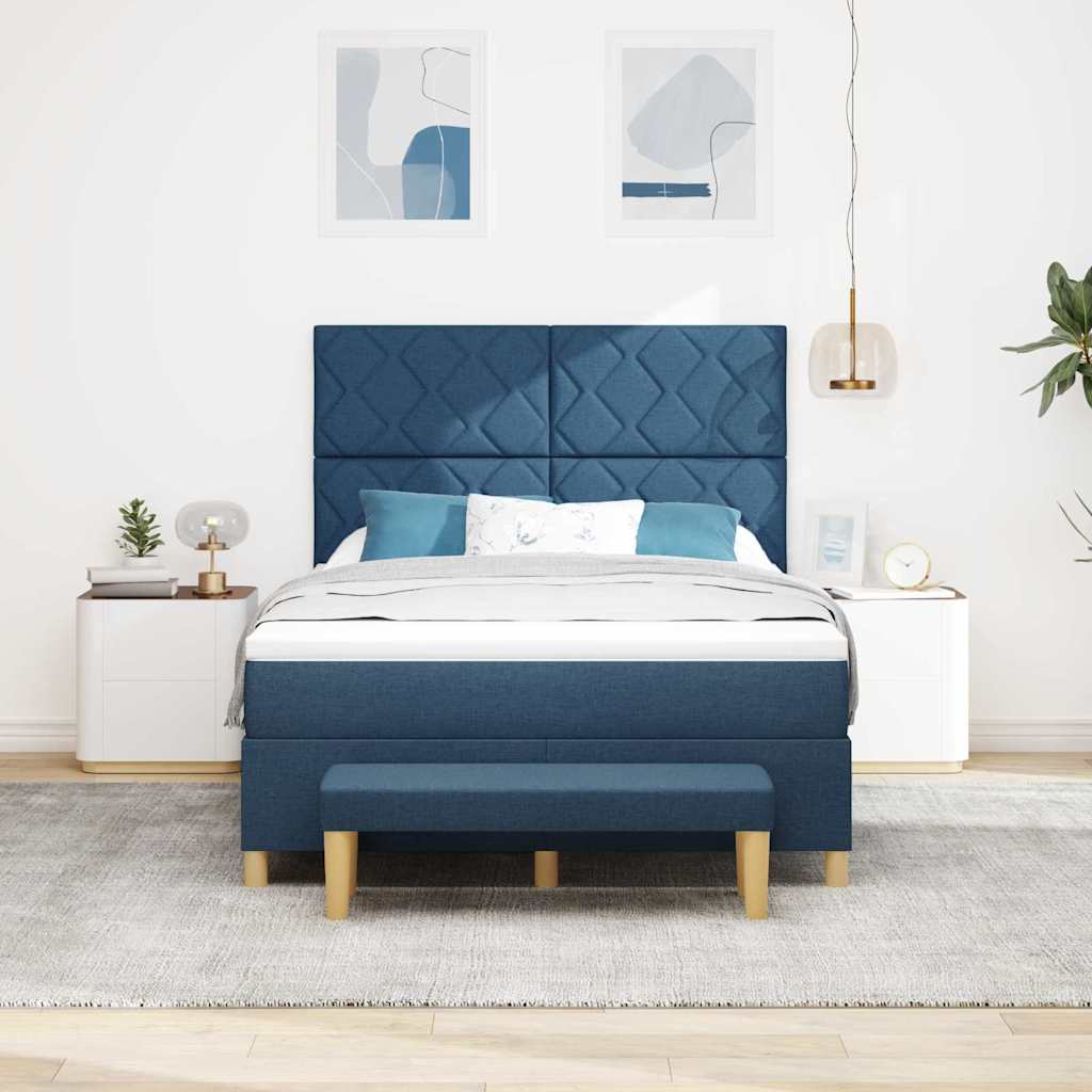 Letto a molle con cuscino con testiera Blu 190 x 140 cm Tessuto | homemem39
