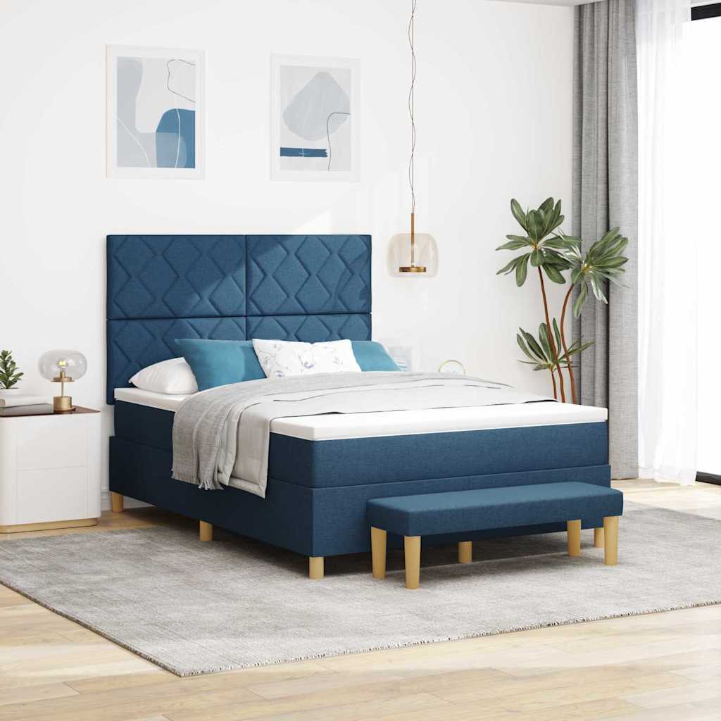 Letto a molle con cuscino con testiera Blu 200 x 140 cm Tessuto | homemem39