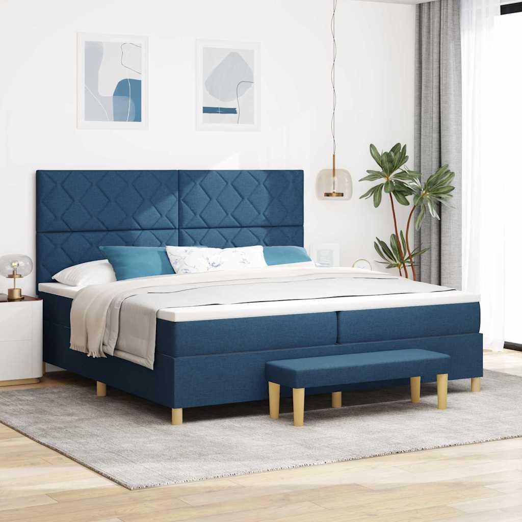 Letto a molle con testiera Blu 200 x 200 cm Tessuto | homemem39