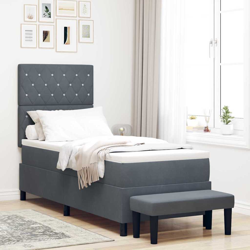 Letto a molle con materasso Grigio scuro 80 x 200 cm Velluto