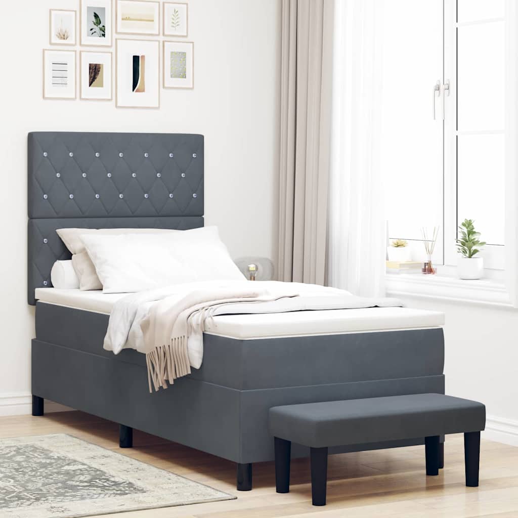 Letto a molle con testiera Grigio scuro 190 x 90 cm Velluto | homemem39
