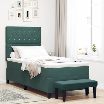 Letto a molle con materasso Verde Scuro 90 x 190 cm Velluto