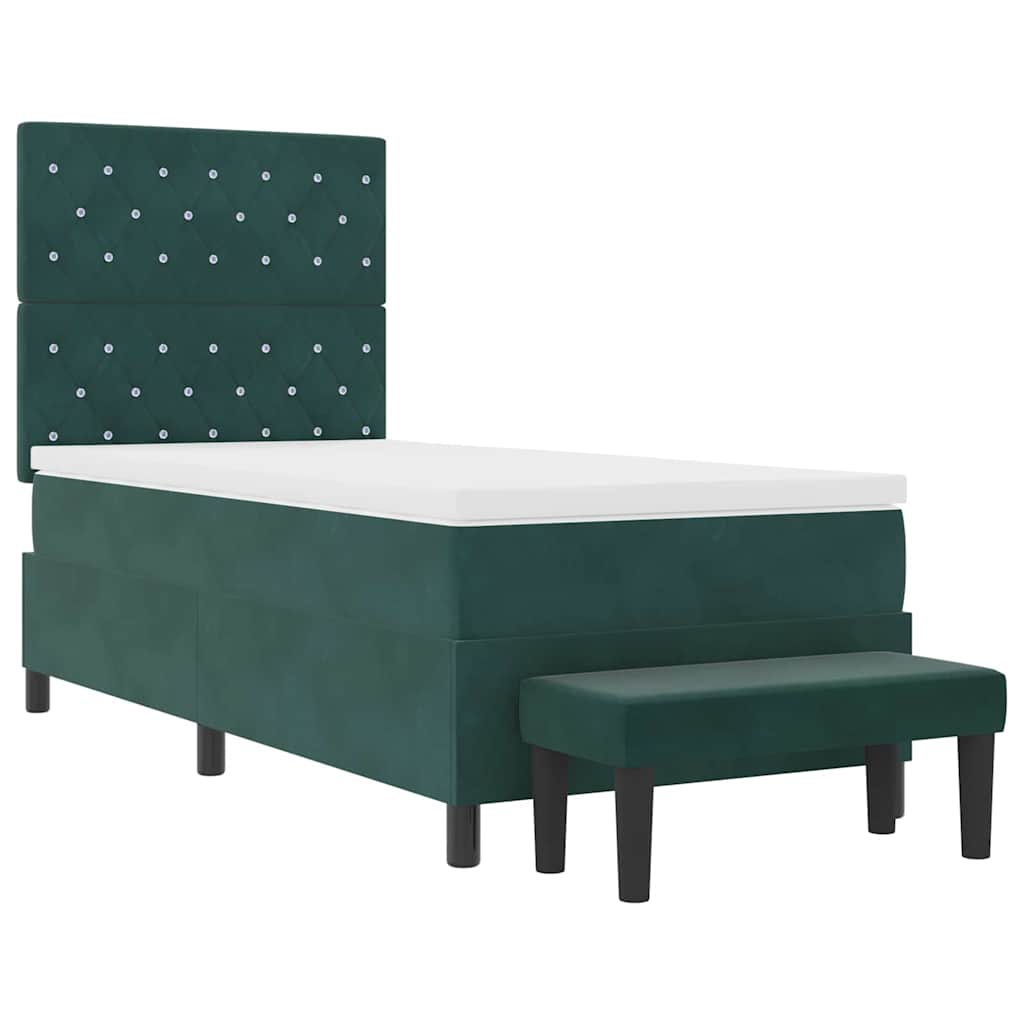 Letto a molle con materasso Verde Scuro 90 x 190 cm Velluto