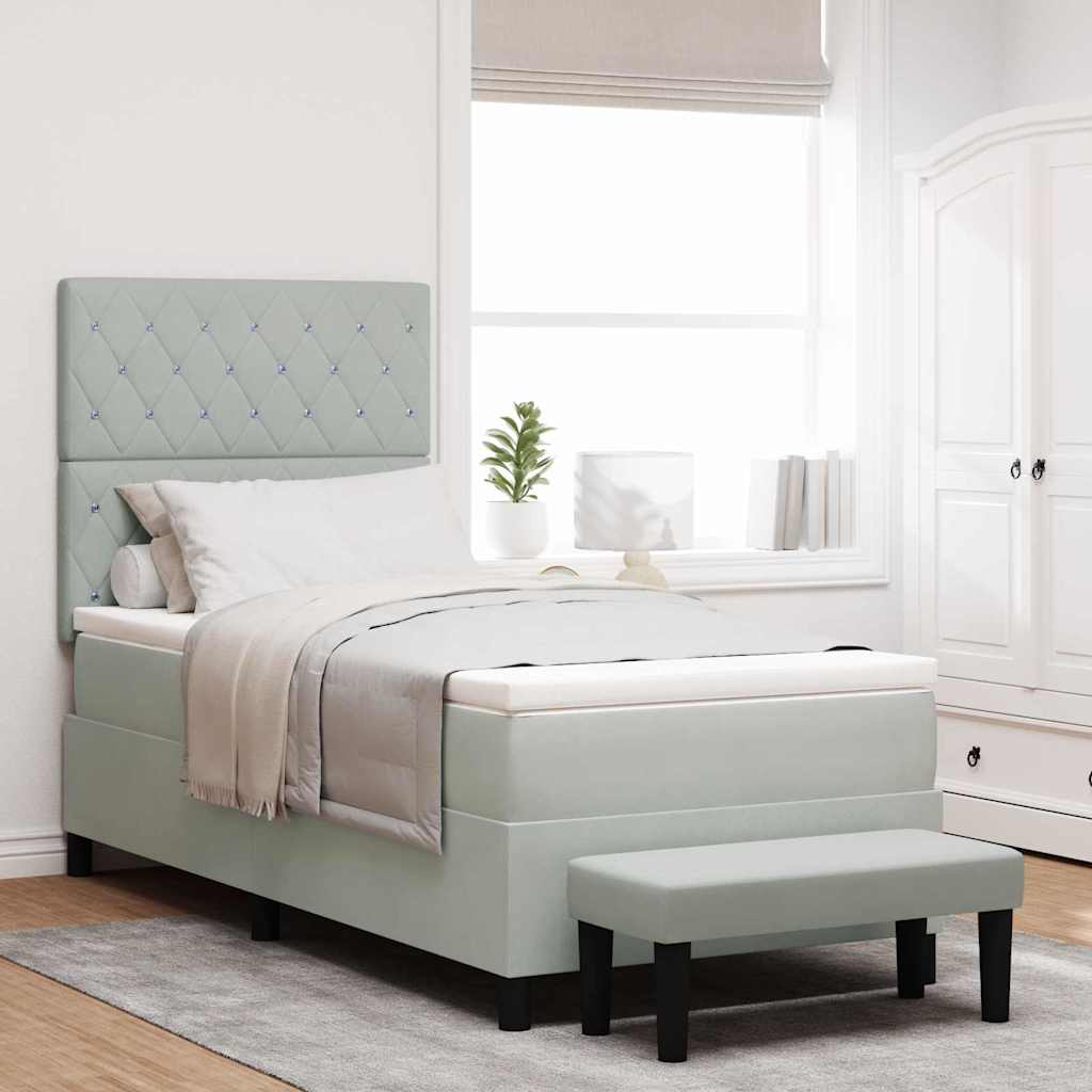 Letto a molle con materasso Grigio chiaro 100 x 200 cm Velluto