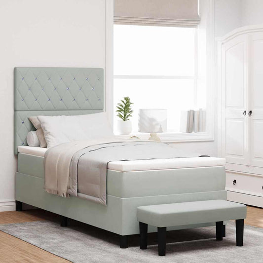 Letto a molle con materasso Grigio chiaro 100 x 200 cm Velluto