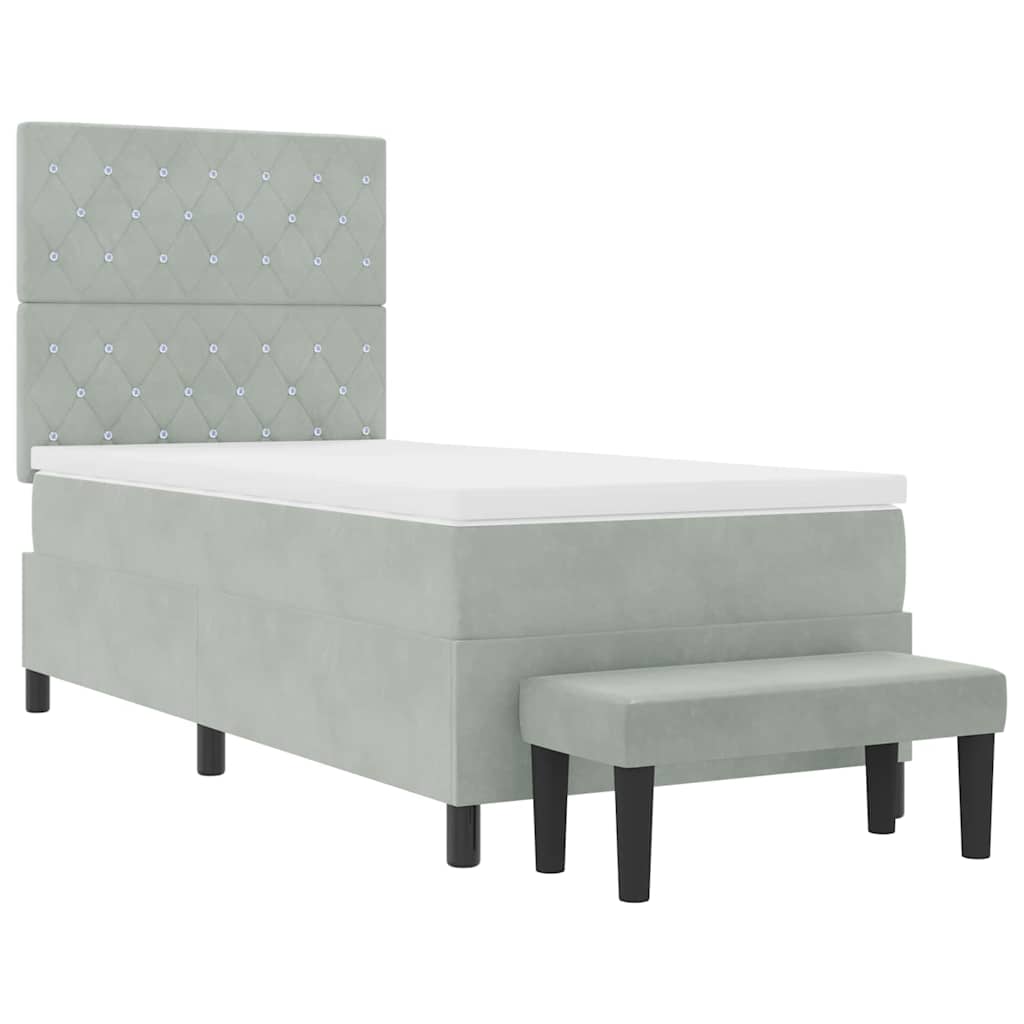 Letto a molle con materasso Grigio chiaro 100 x 200 cm Velluto