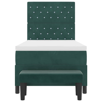 Letto a molle con materasso Verde scuro 100 x 200 cm Velluto