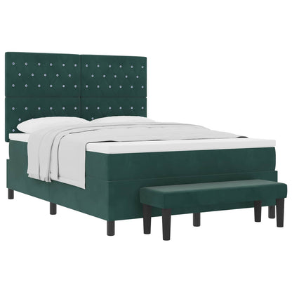 Letto a molle con materasso Verde Scuro 140 x 190 cm Velluto