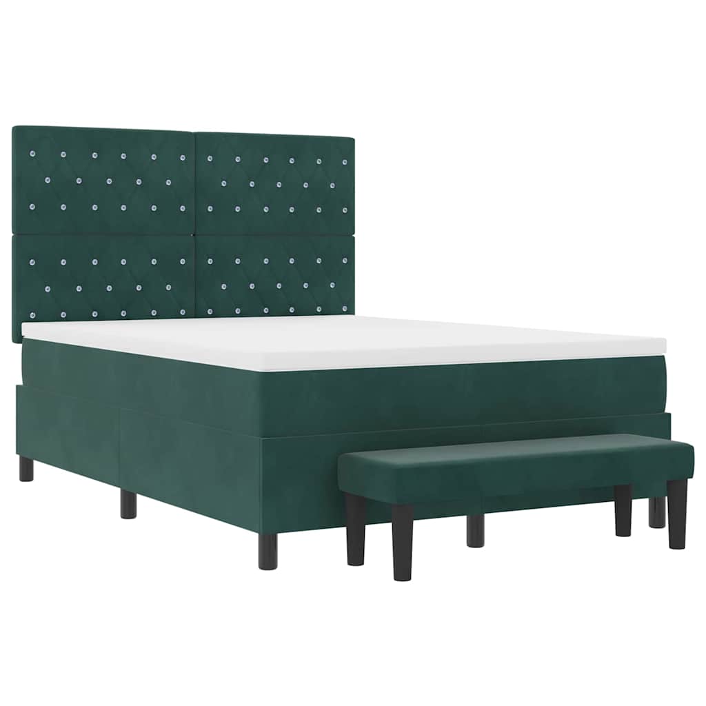 Letto a molle con materasso Verde Scuro 140 x 190 cm Velluto