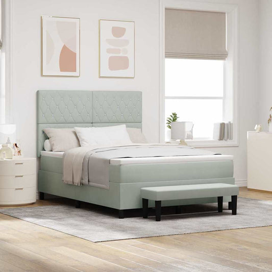 Letto a molle con materasso Grigio chiaro 140 x 200 cm Velluto