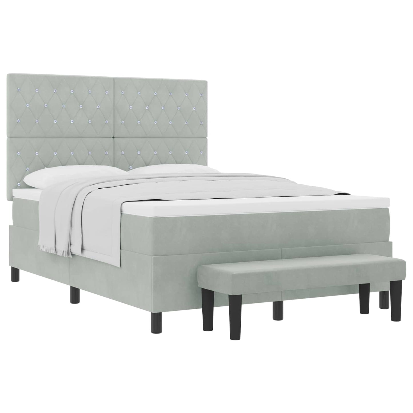 Letto a molle con materasso Grigio chiaro 140 x 200 cm Velluto