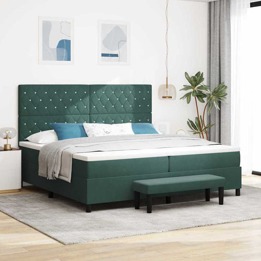 Letto a molle con materasso Verde scuro 200 x 200 cm Velluto | homemem39
