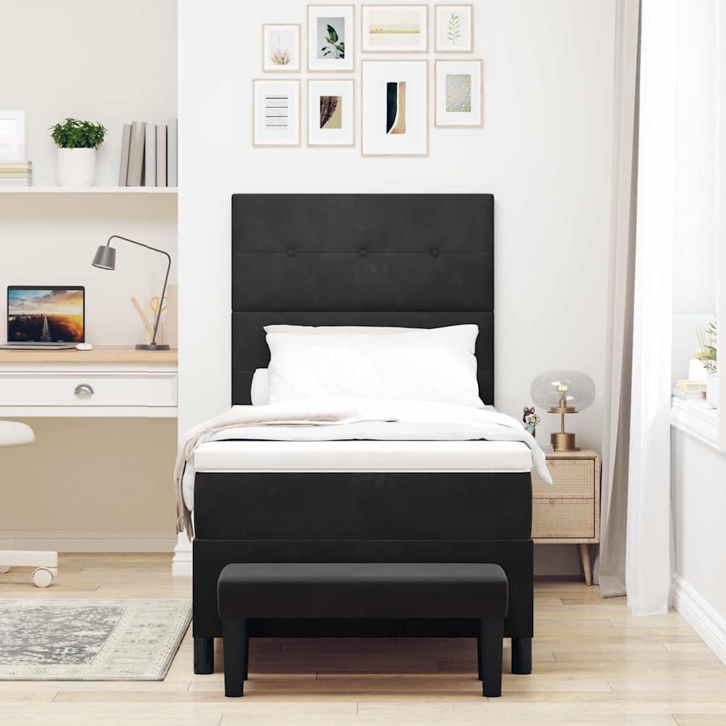 Letto a molle con cuscino con testiera Nero 190 x 90 cm Velluto | homemem39