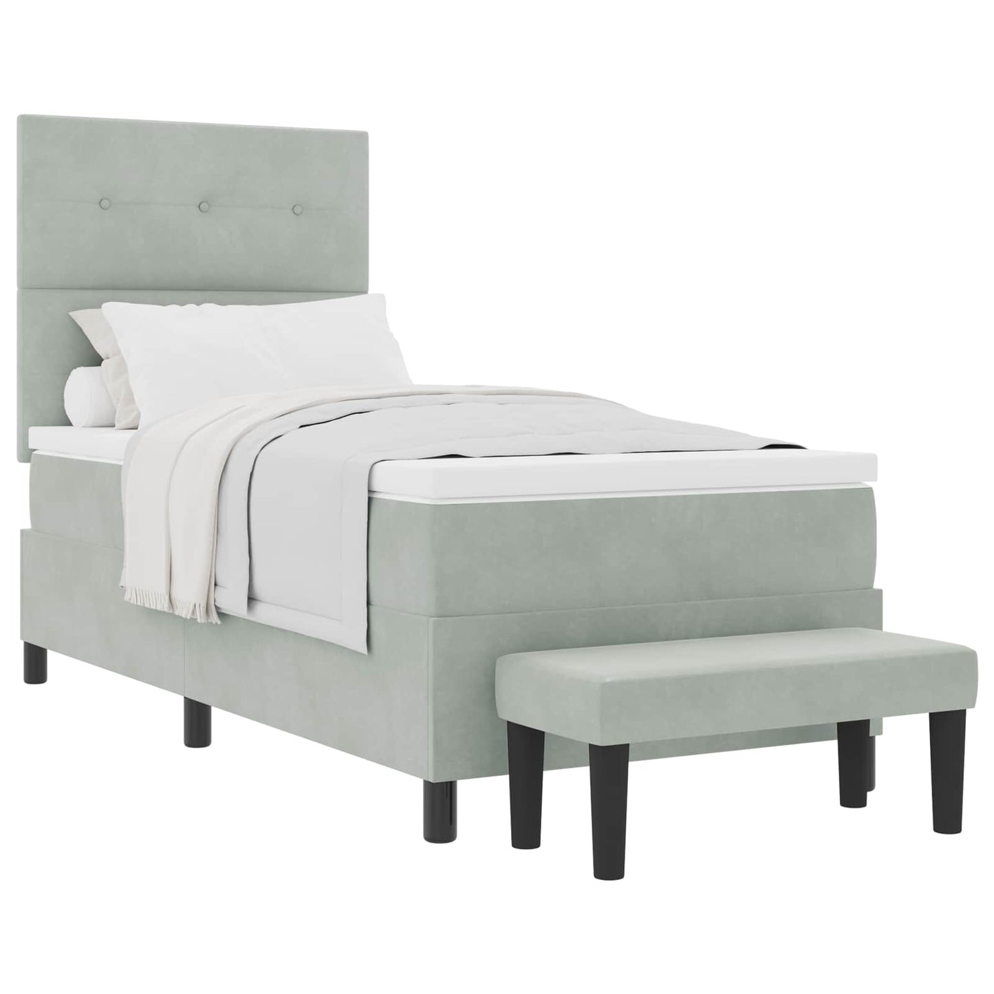 Letto a molle con materasso Grigio chiaro 100 x 200 cm Velluto