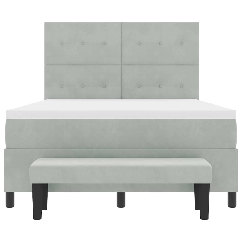 Letto a molle con materasso Grigio chiaro 140 x 190 cm Velluto
