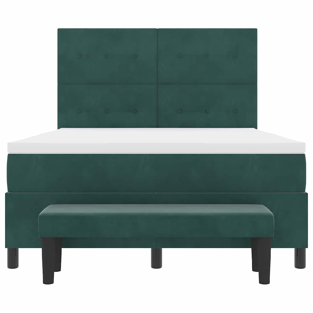Letto a molle con materasso Verde scuro 140 x 190 cm Velluto