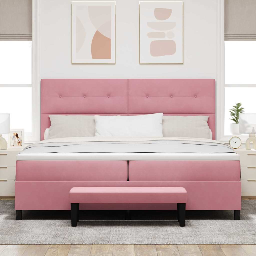 Letto a molle con testiera Rosa 200 x 200 cm Velluto | homemem39