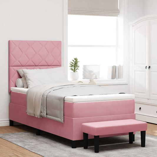 Letto a molle con testiera Rosa 200 x 90 cm Velluto | homemem39